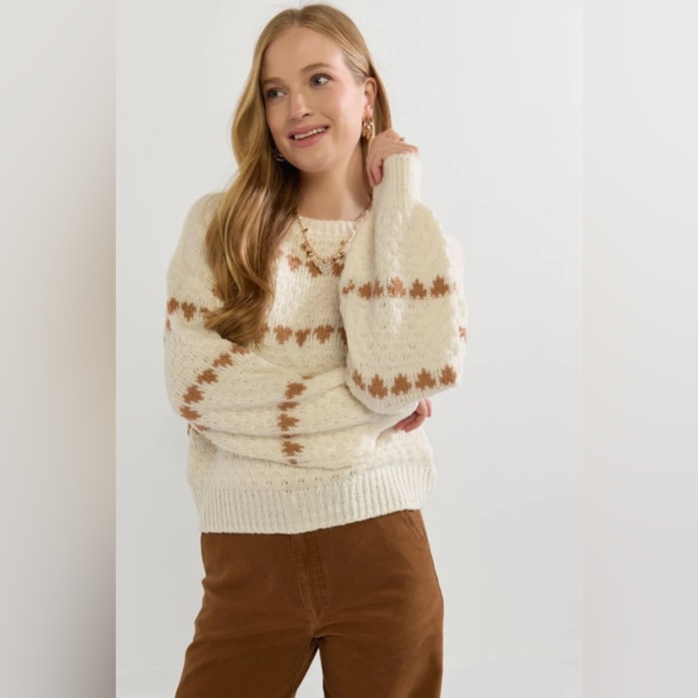 Francesca's Debbie Heart Striped Pullover Sweater in ivory Sz Small